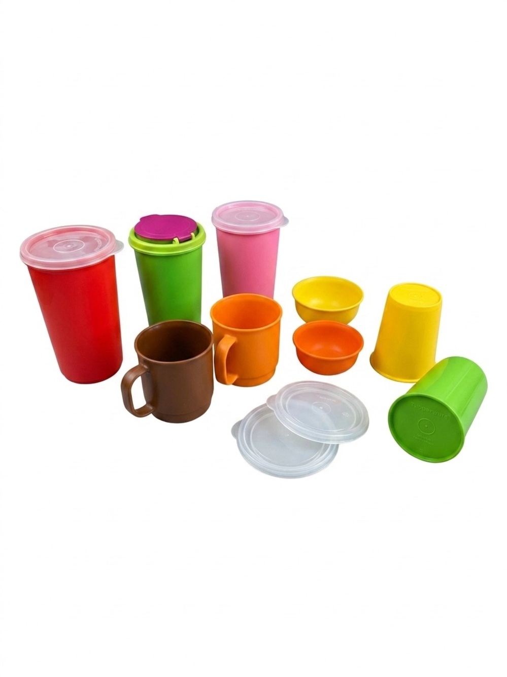 Tupperware Mini Lot 13 Pieces Tiny Cups Mugs Bowls Vintage Colorful Kids Play